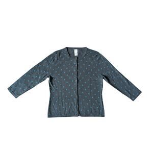 Garnet Hill Polka Dot Cardigan Womens M Gray-Blue Wool Twee Preppy Academia